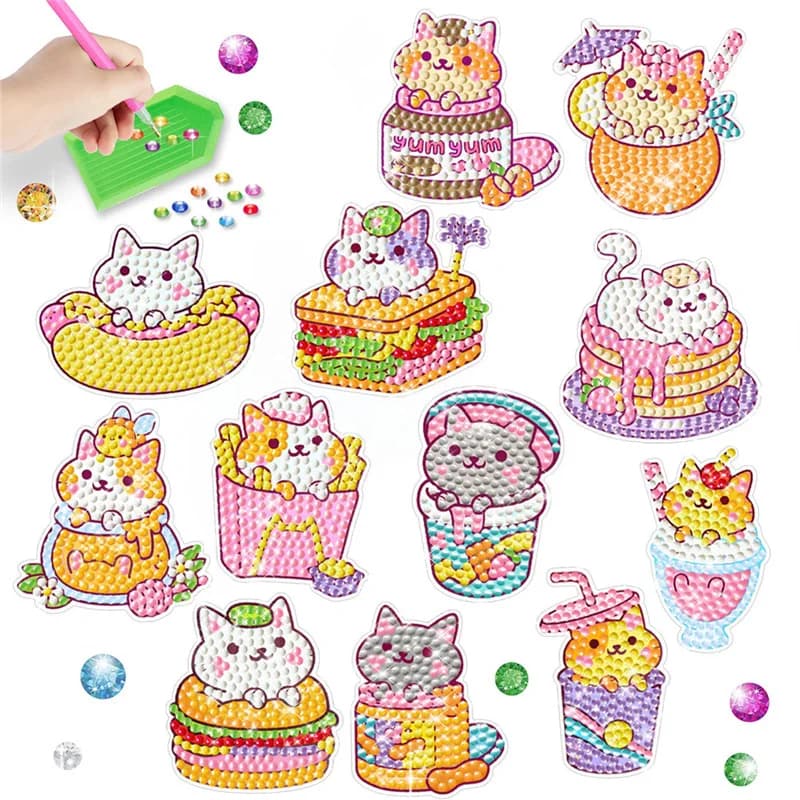 Dessin animé chat Burger bricolage diamant peintures libre à coller mignon et créatif décoration mur