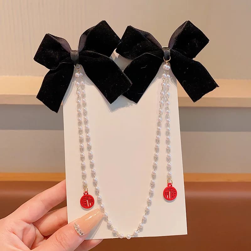 Pince à cheveux avec nœud en chaîne de perles roses, Style princesse doux, épingles à cheveux mignon