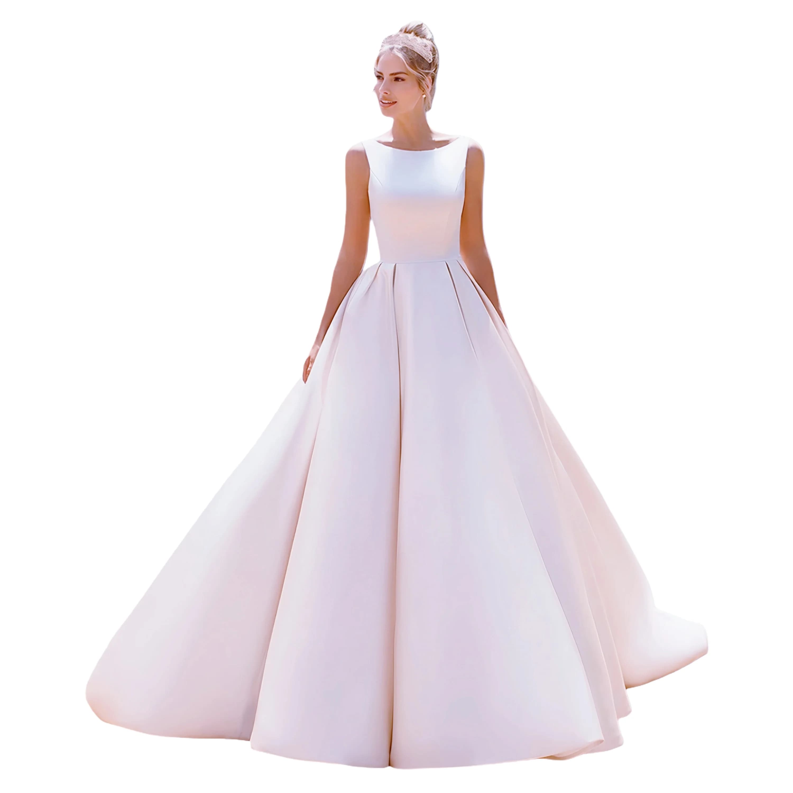 Robes de mariée champagne élégantes sans manches Scoop Illusion dos Applique robe de bal robe de mar
