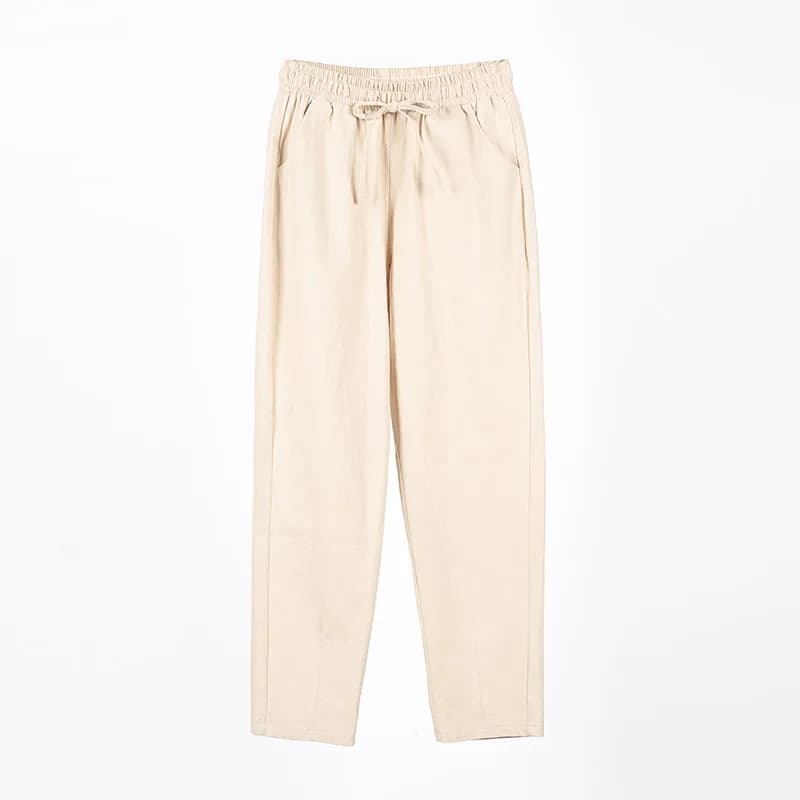 Femmes printemps été pantalon coton lin solide taille élastique bonbons couleurs sarouel décontracté