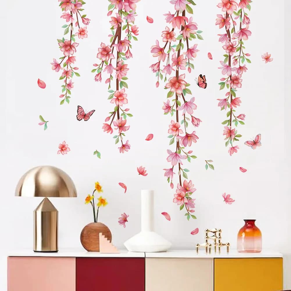 Autocollant Mural de vigne à belles fleurs, papier peint auto-adhésif pour décoration murale de fond