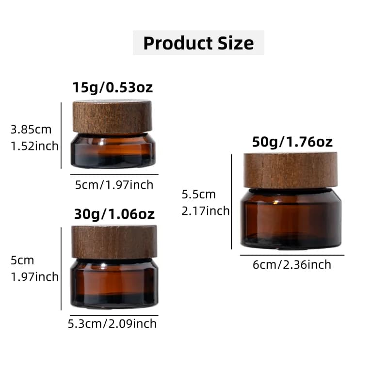 Pot de crème en verre avec couvercle en bois marron, 2 pièces, 15/30/50g, pour crème faciale, crème 