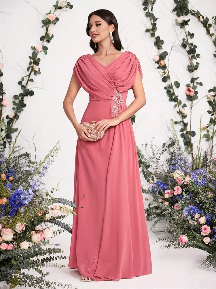 Robe de soirée de demoiselle d'honneur rose, robe de luxe pour dames, magnifique robe de soirée avec