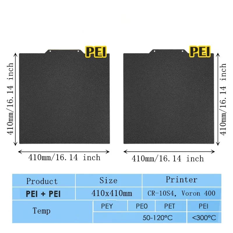 Imprimante 3D 410x410mm, plaque de construction PEI, lit d'impression magnétique en acier à ressort 