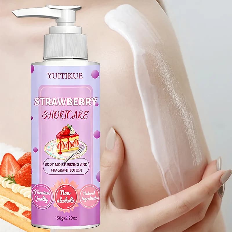 YUITIKUE Lait Corporel Parfumé à la Fraise Hydratant Longue Durée Formule Naturelle Sans Alcool