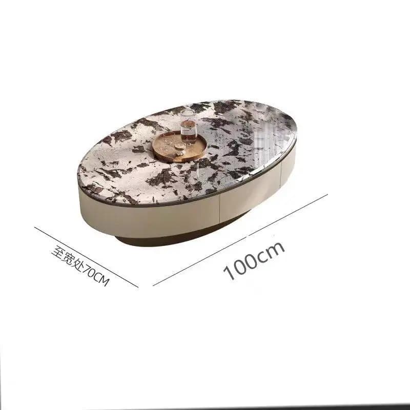 Table basse ovale de luxe en marbre avec cadre en bois et base métallique, style nordique, accessoir