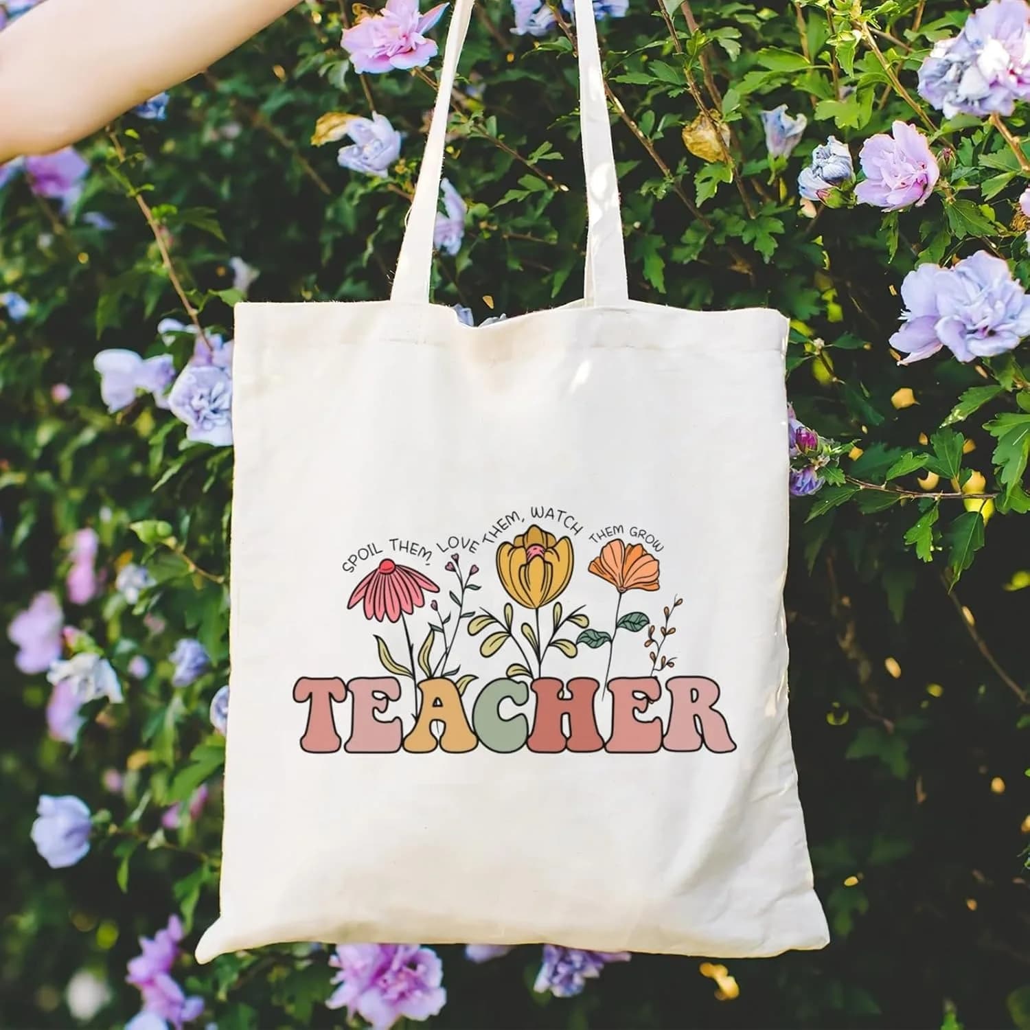 Sac à main en toile pour femmes, fourre-tout cadeau pour enseignants, sacs à bandoulière avec lettre