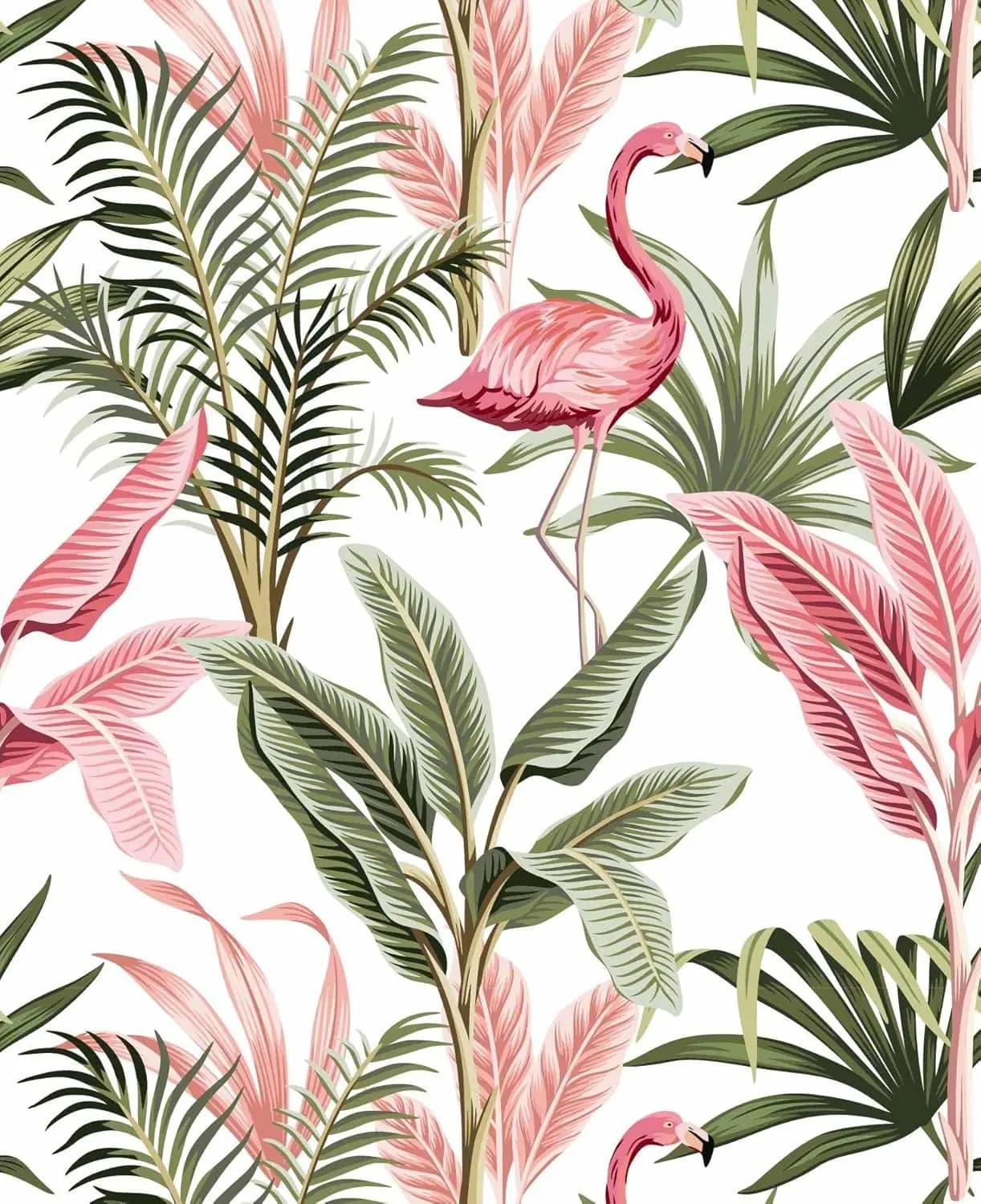 Papier Peint Auto-Adhésif en Vinyle, Motif Flamand Rose Tropical, Interconnexion, Cuir oral elu Vert