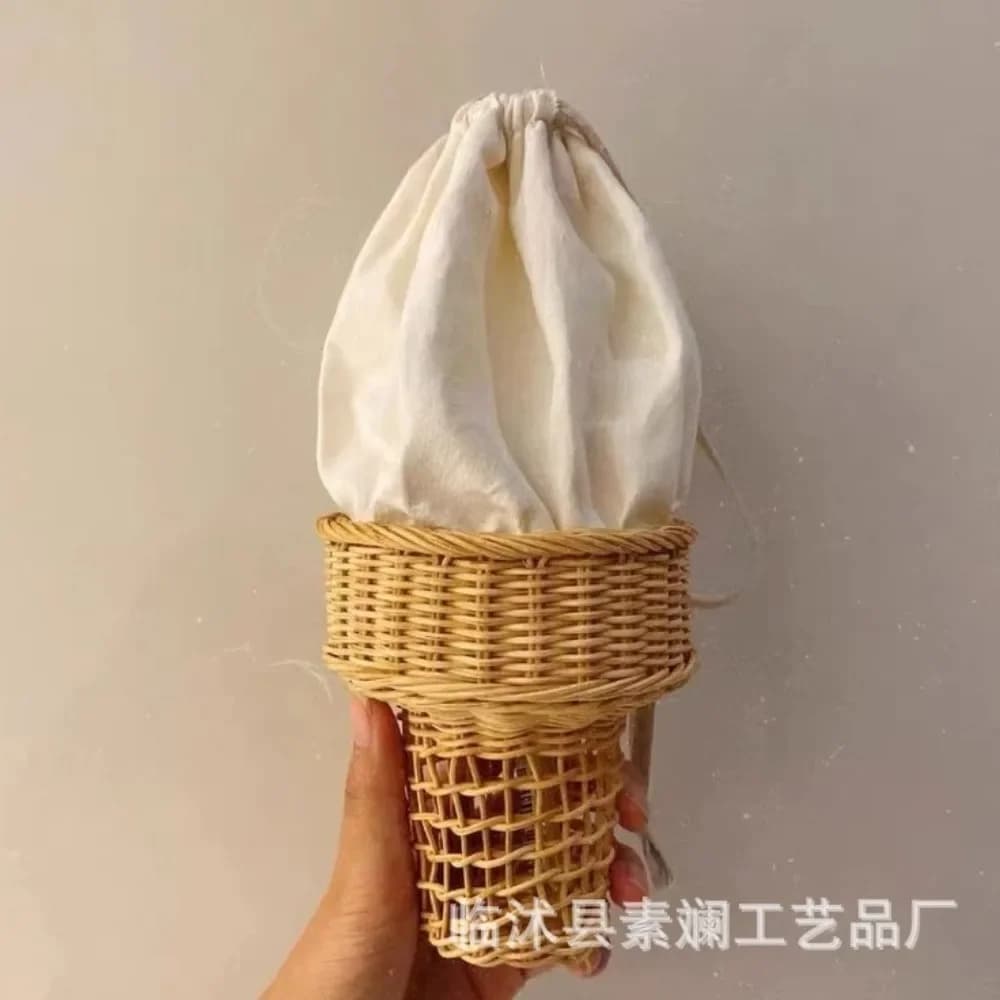 Sacs à main en rotin motif crème glacée, sacs en paille tressée bohème, sacs creux amusants pour fem