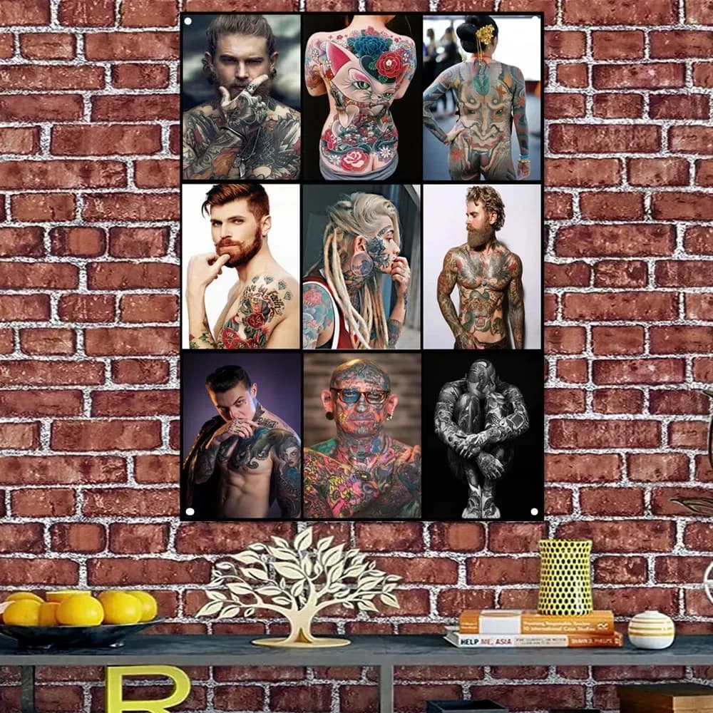 Affiche Murale Décorative pour Salon de Coiffure : Tatouages, Coiffures pour Hommes, Meilleures Idée