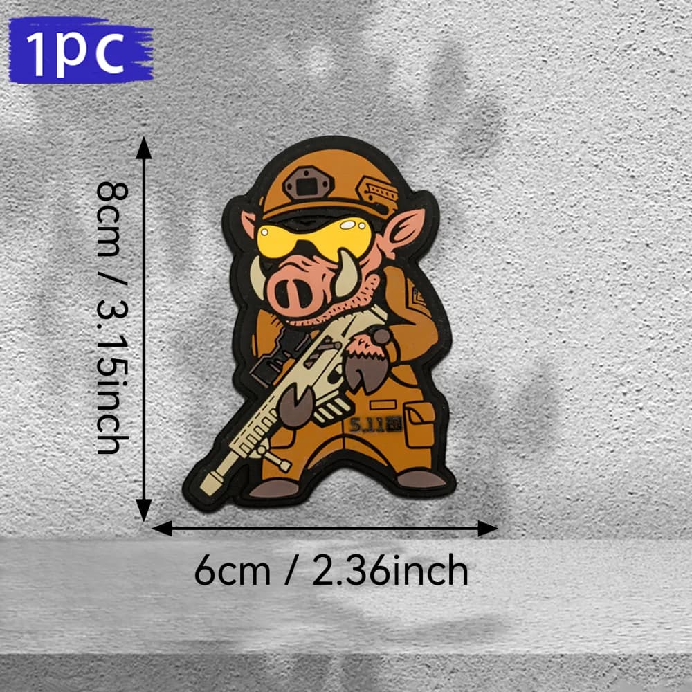 Patch de bras en PVC à motif 3D en relief de dessin animé de sanglier avec Velcro, incluant un suppo