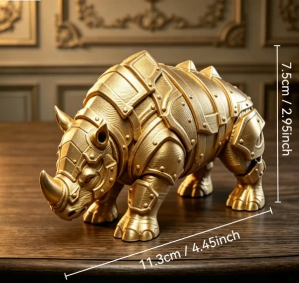 Mini figurine rhinocéros blindé Mecha, sculpture de rhinocéros médiéval à rivets imprimée en 3D, déc