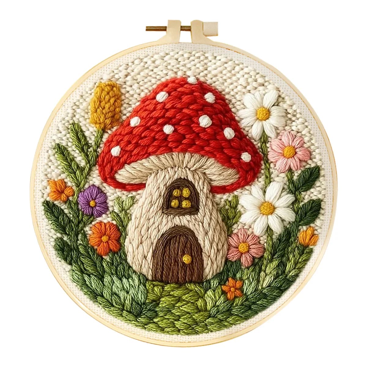 Kit de broderie pour débutants : Cadre Punch Needle Paysage Champignon Moderne sur Toile Monks Cloth