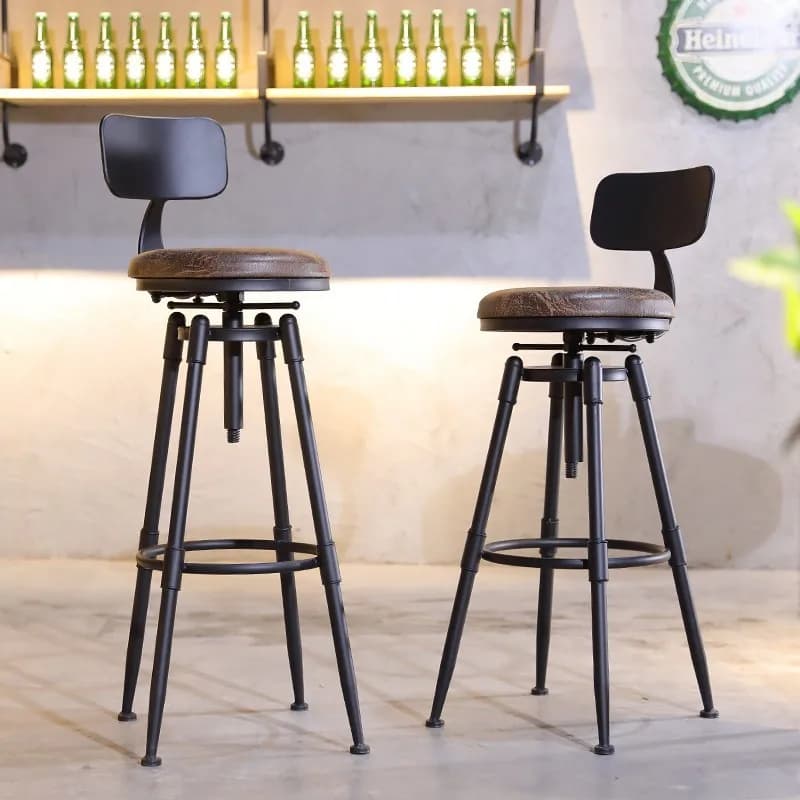 Chaise de Bar de Style industriel rétro américain, tabouret en bois, dossier en fer forgé, ascenseur