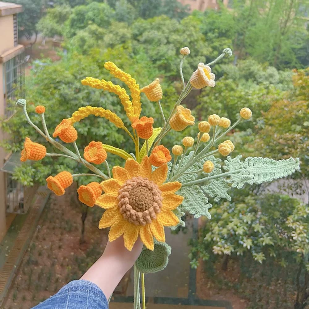 Bouquet de fleurs au Crochet fait à la main jaune automne tournesol tulipe Rose marguerite fleurs ar