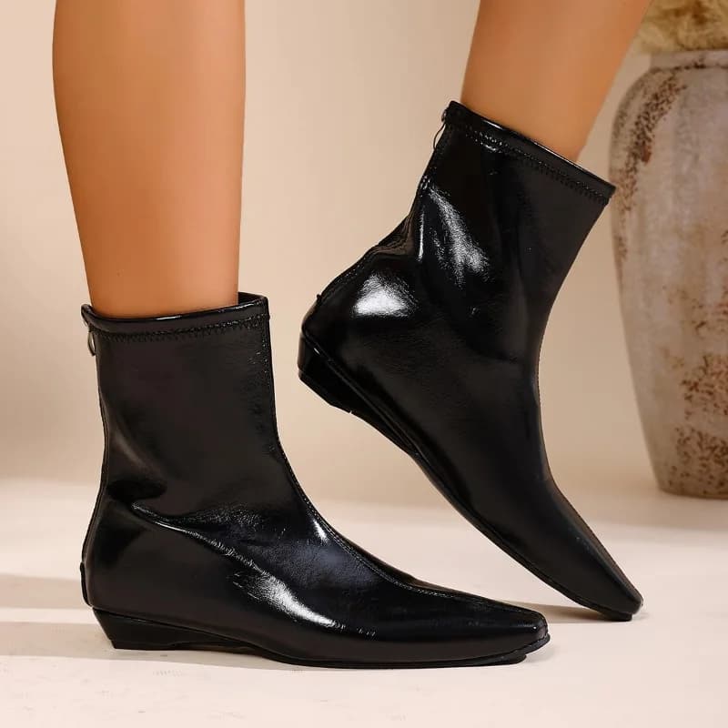 Bottines à talons bas, bout pointu, fermeture éclair arrière, semelle souple, antidérapantes, résist