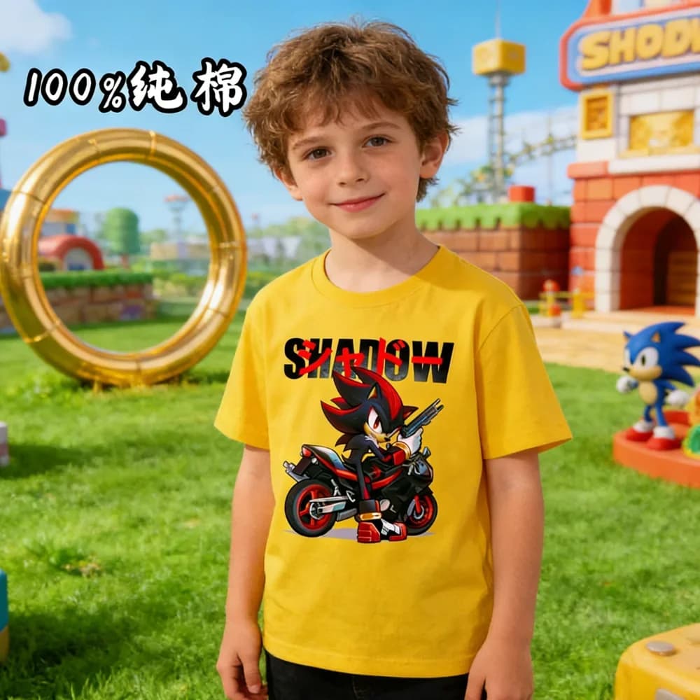 T-shirt Sonic Shadow pour enfants, 100% pur coton, manches courtes, imprimé dessin animé, garçon et 