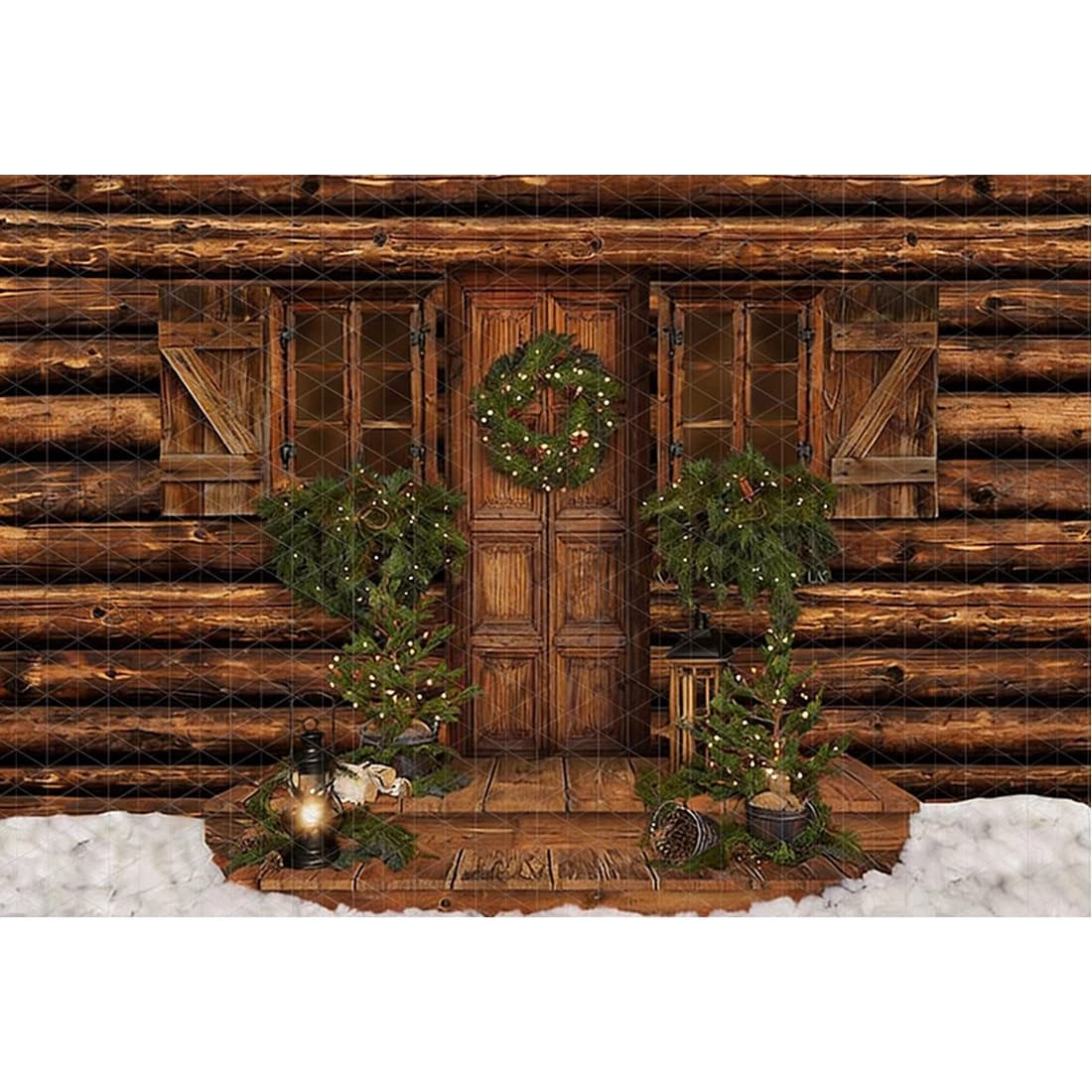 Décor de porte d'entrée de Noël traditionnel et élégant, portes ornées, couronnes décorées, arbres d