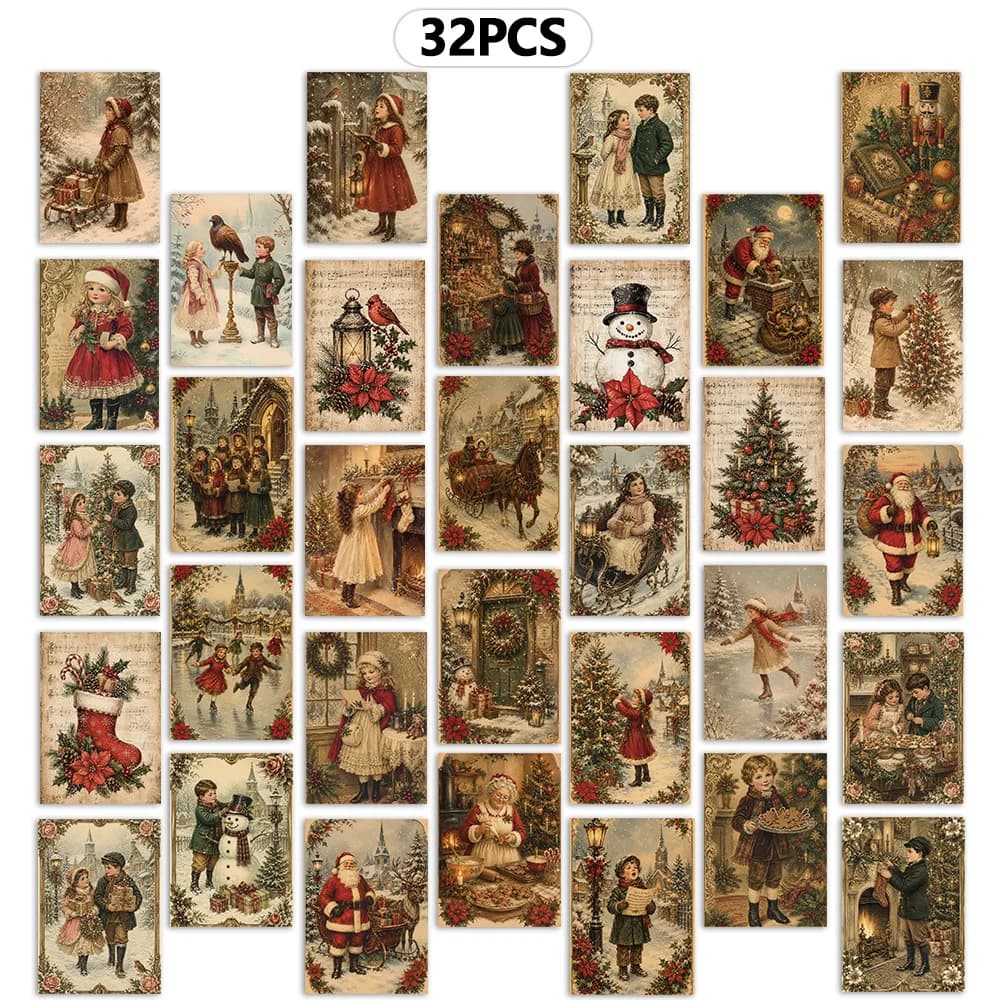 32 pièces, cartes postales vintage sur le thème de Noël, autocollants muraux, cartes de correspondan
