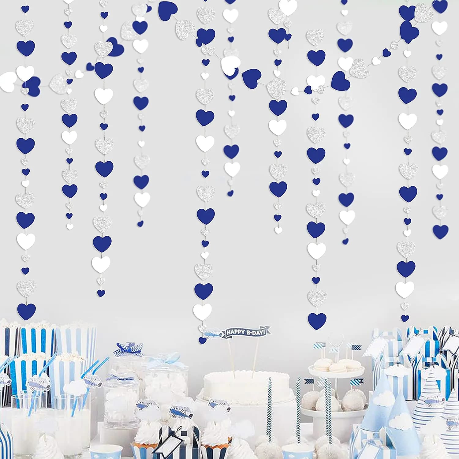 Argent bleu blanc coeur bébé douche fête décoration papier amour coeur saint valentin anniversaire m