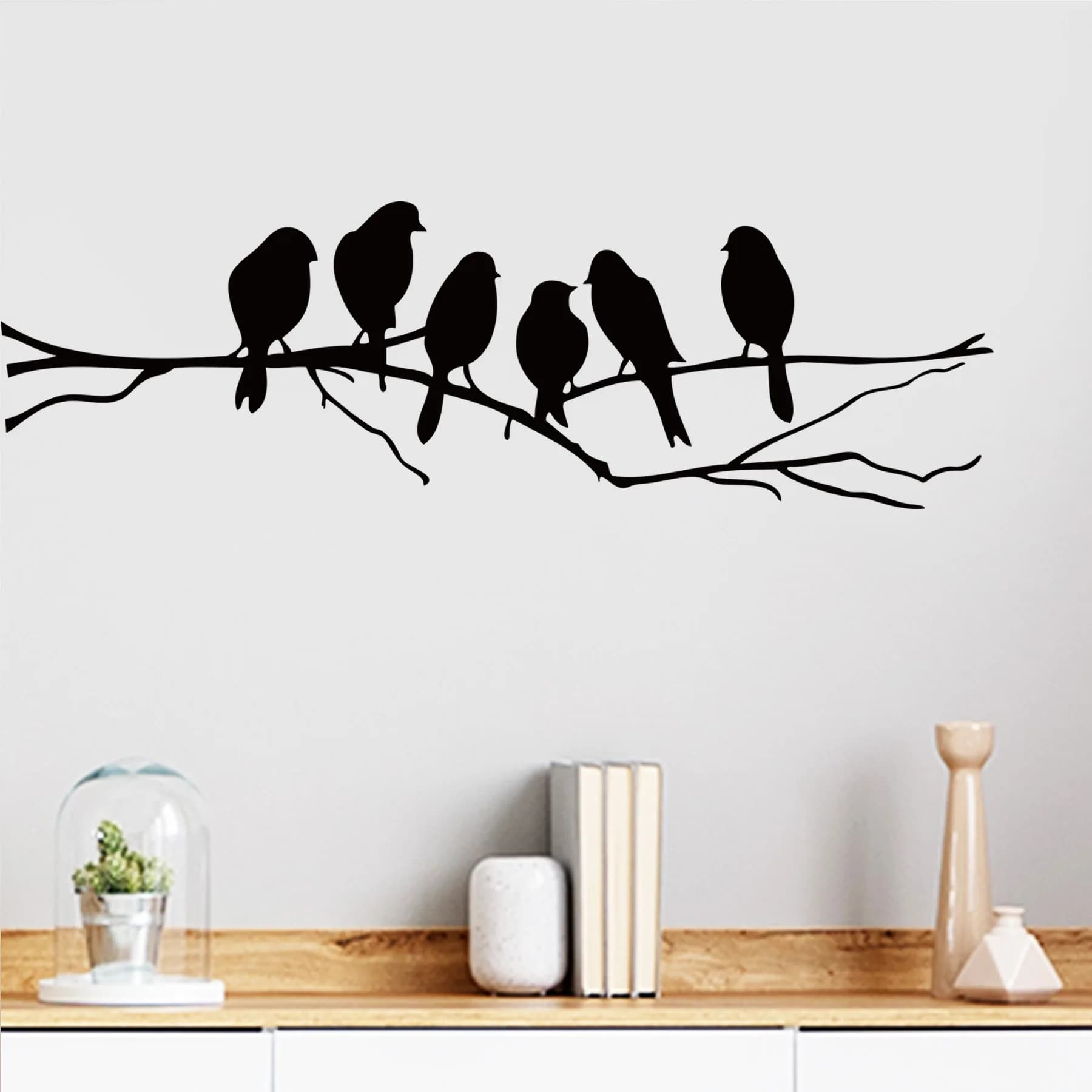 Autocollant mural oiseau noir sur branche, décoration de fond pour salon, autocollants artistiques m