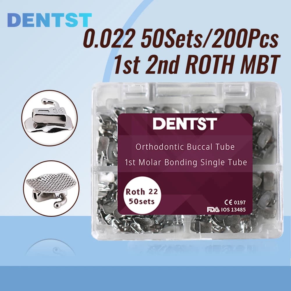 Dentst 50 ensembles/boîte orthodontie dentaire 1er 2ème molaire Tubes buccaux collables Base en mail