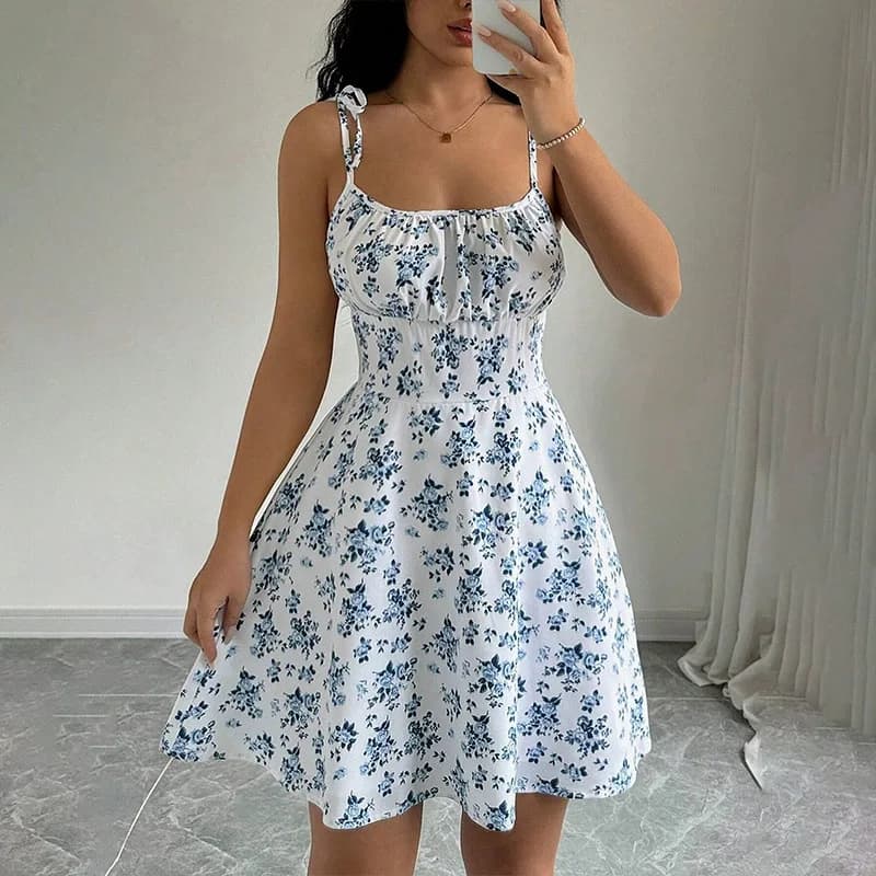 Robe courte de plage à bretelles Spaghetti florales pour femmes, robes pour femmes, vêtements pour f