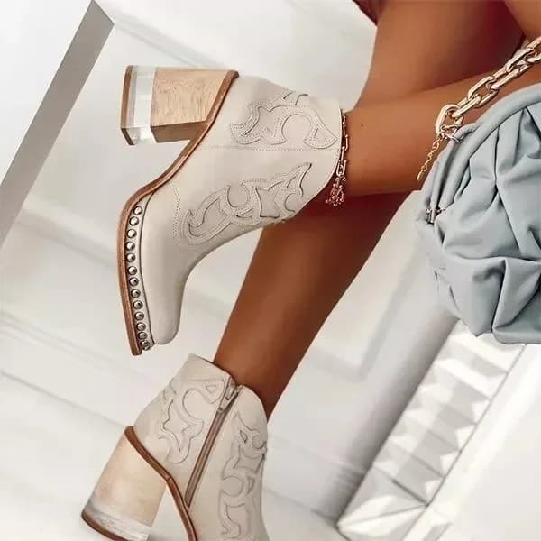 Bottines en cuir pour femmes, chaussures à talons bas, Cool, Design brodé britannique, bottes courte