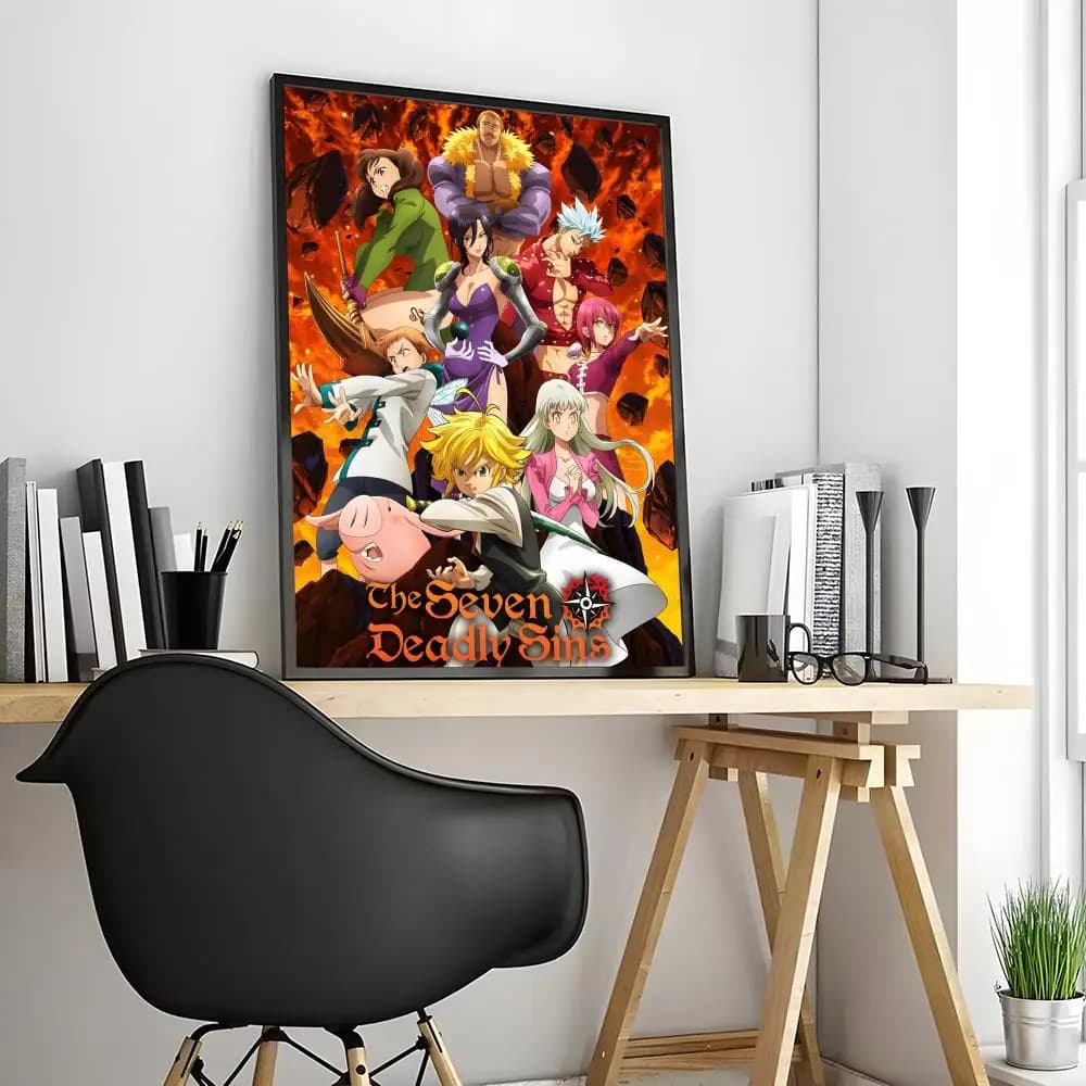 Affiche sur toile de calligraphie de peinture d'anime classique des sept péchés capitaux: décor mura
