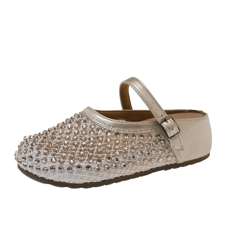 Sandales plates à bout rond et strass pour femme, nouvelle collection printemps-été 2026, style féer