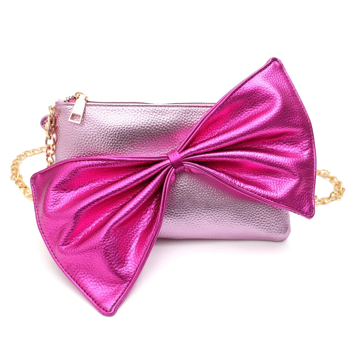 Funky brillant paillettes métallique pochette en cuir PU femmes grand nœud arc-en-ciel couleur rayur