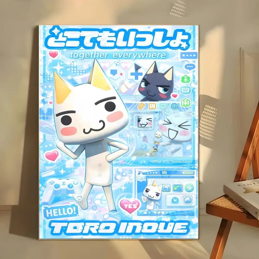 Affiche autocollante en papier imperméable, motif chat Kawaii Pastel I-Inoue Toro, décoration murale