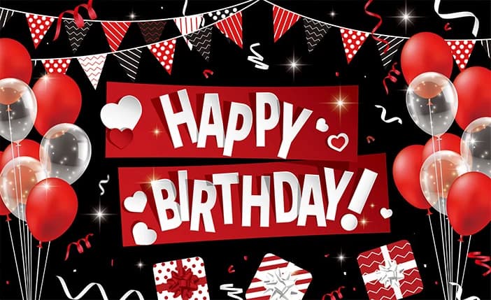 Ballon rouge et noir, arrière-plan d'anniversaire, bannière de décoration de fête d'anniversaire pou
