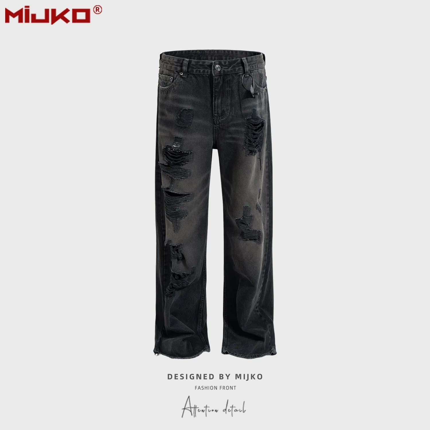 Jeans MIJKO à taille basse, coupe droite, denim déchiré, pantalon long ZJ147