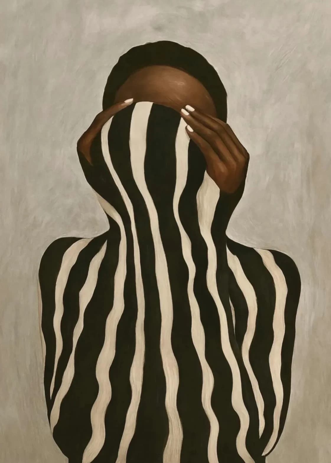 Impressions sur toile abstraites d'une femme africaine noire, images de fille à rayures noires et bl