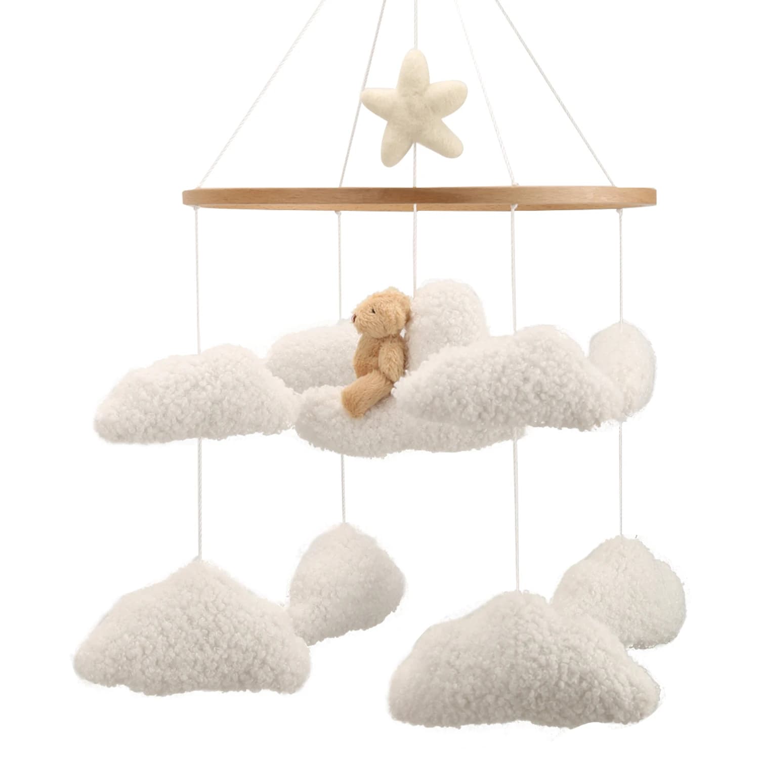 Mobile de berceau pour bébé en bouclette avec ours en peluche sur nuage, mobile nuage neutre pour ch