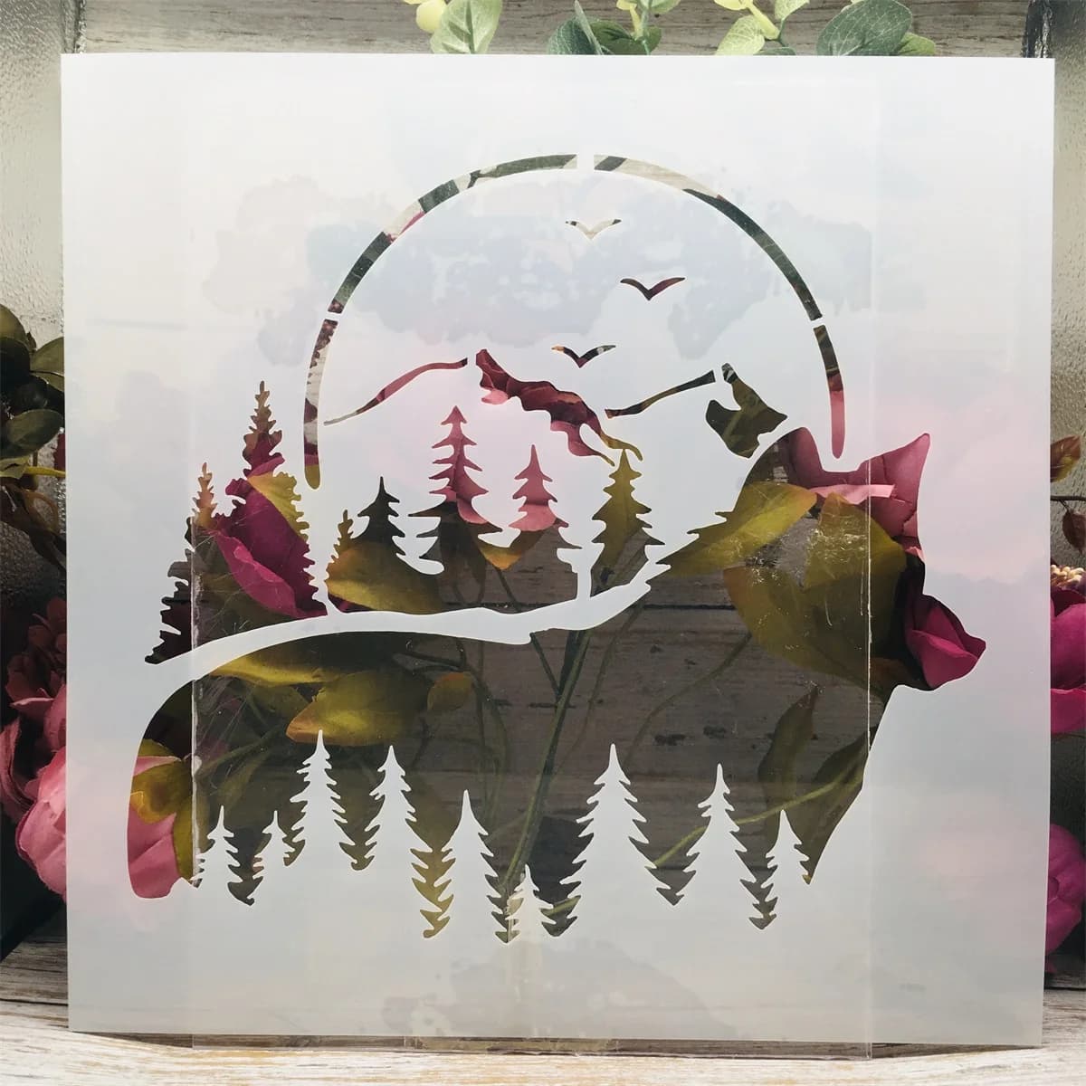 Pochoirs de superposition pour peinture murale, grand loup, forêt, lune, bricolage, scrapbooking, co