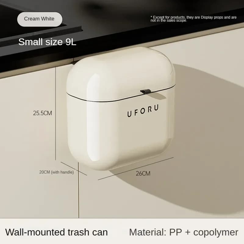 Poubelle de cuisine murale de couleur crème avec couvercle pour déchets alimentaires, salle de bains