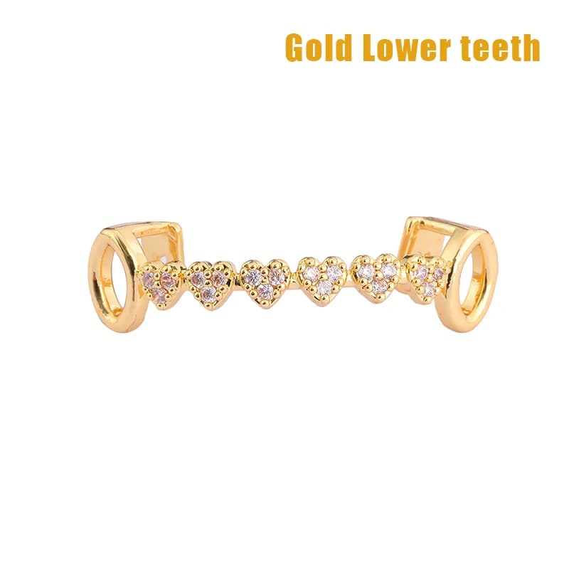 Top bas Hip Hop coeur Zircon dents Grillz Punk CZ pierre creux dent casquettes pour femmes hommes bi
