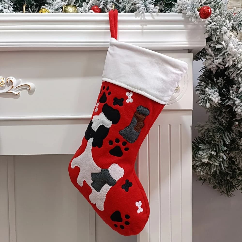 Bas de noël pour animaux de compagnie, chaussettes avec griffes, sac cadeau de bonbons, cheminée, dé