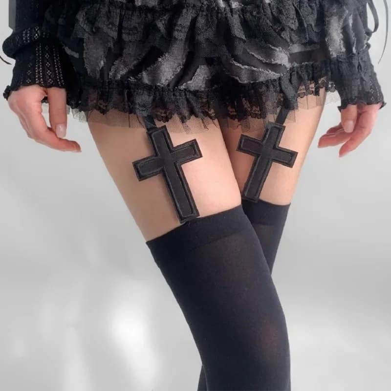 Bas hauts de cuisse croisés Sexy pour femmes, avec bretelles, gothique, Lolita, Style japonais JK, j