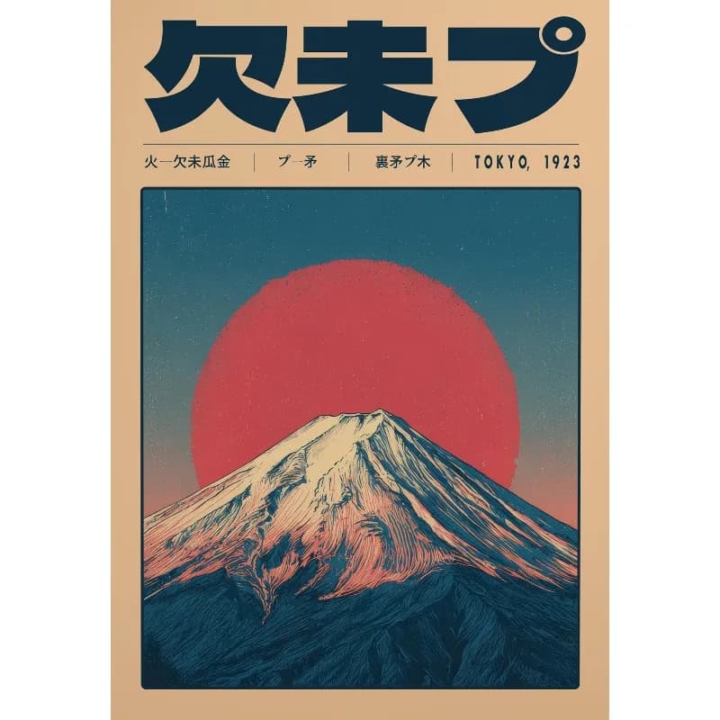 Affiche esthétique japonaise rétro anime, paysage du Mont Fuji, Tokyo Record Store, peinture sur toi