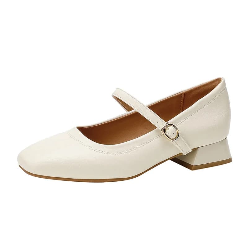 Chaussures Mary Jane pour femmes en cuir véritable à talon bas et épais, bout ouvert, pour jupes, co