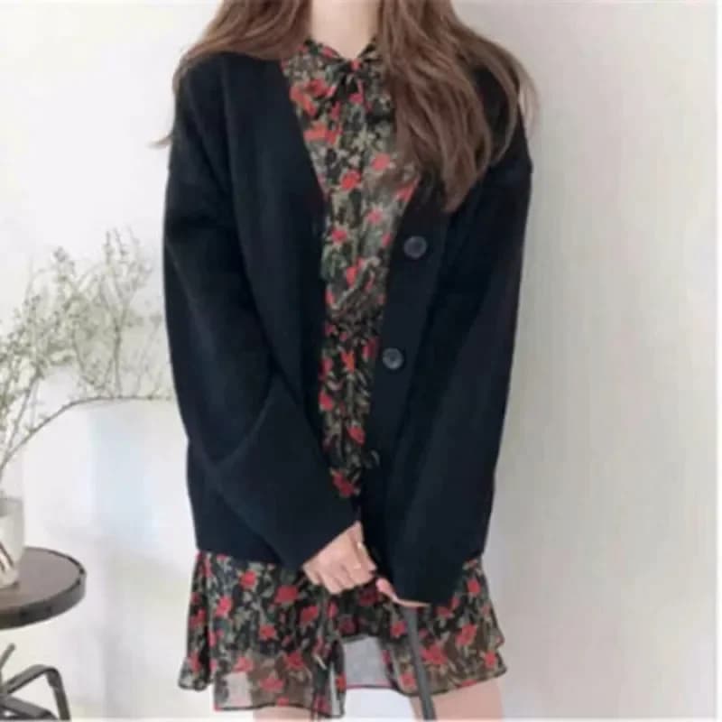 Cardigan tricoté pour femme, élégant, ample, couleur unie, pull décontracté, col en v, manches longu