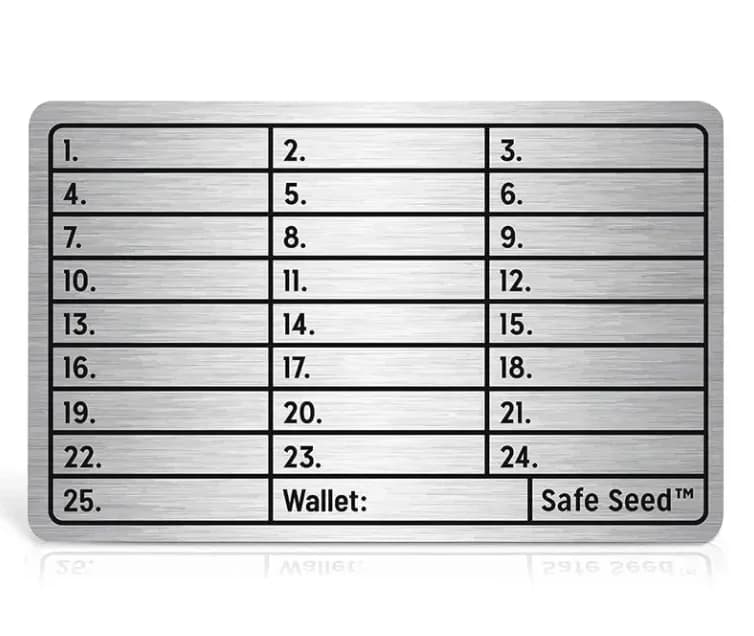 Portefeuille en acier Crypto crypto-monnaie stockage de graines portefeuille Crypto pour matériel Bi