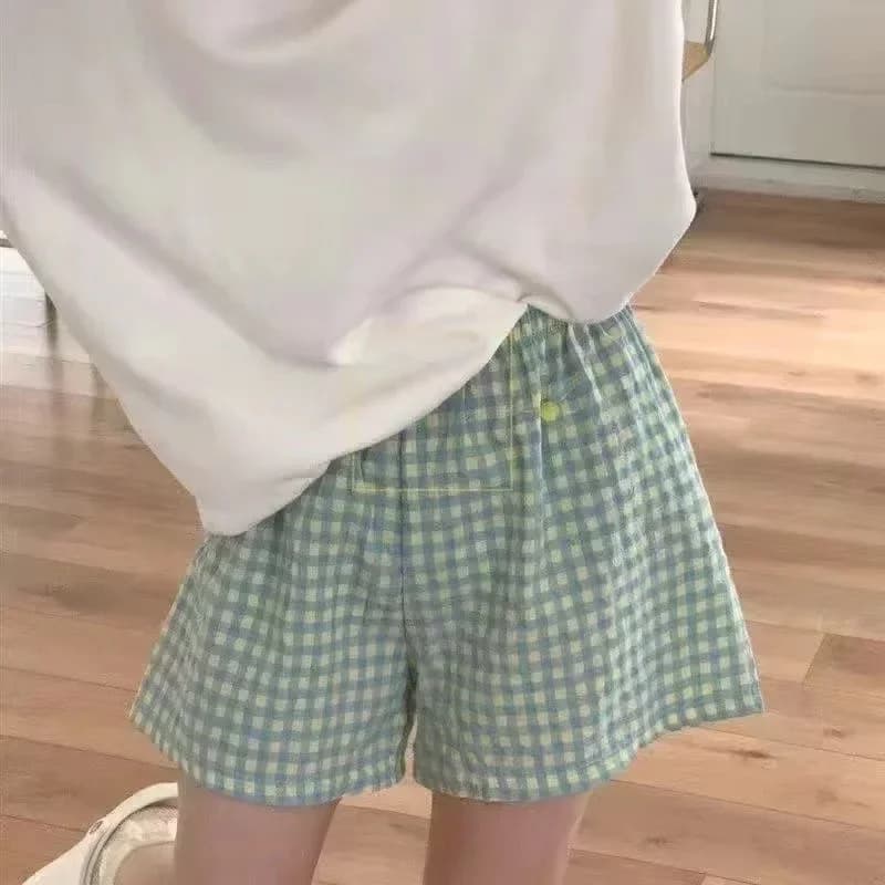 Été Shorts amples pyjamas fins coton femmes Shorts femmes bas pantalons doux Plaid imprimé Spwear pa