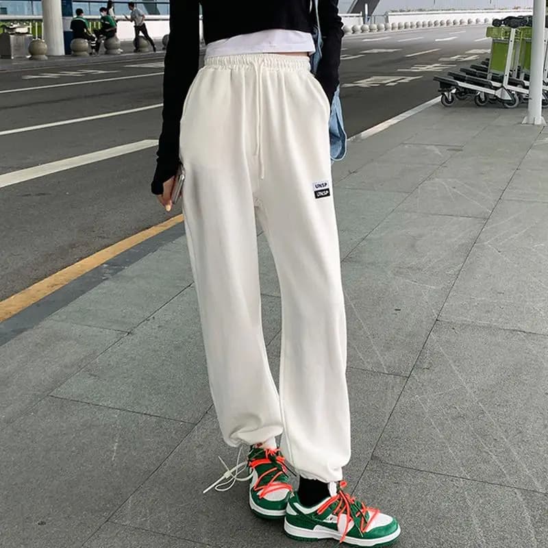 FJM Fitness-Pantalon de survêtement taille haute pour femme, jambe large, pantalon de jogging, joggi