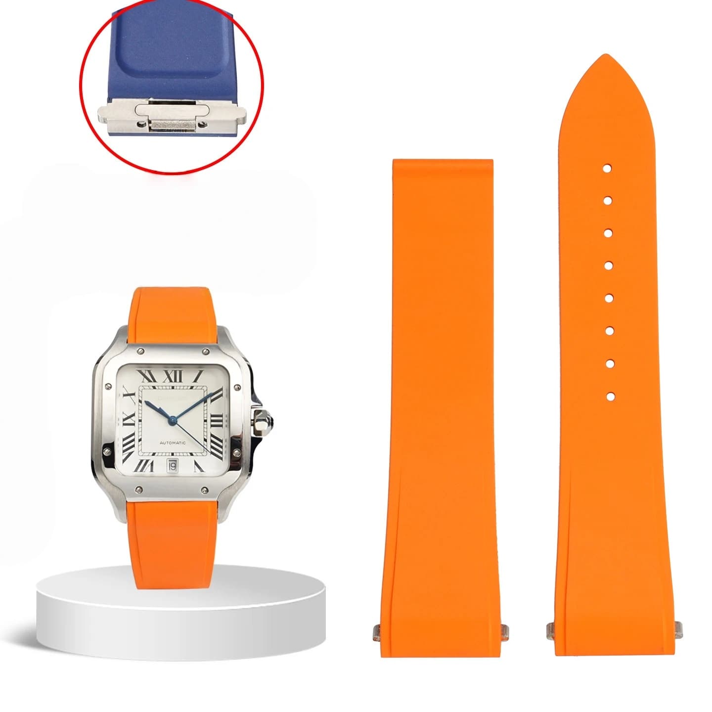 Convient pour Cartier Santos grand bracelet de montre en caoutchouc FKM de taille moyenne avec lien 