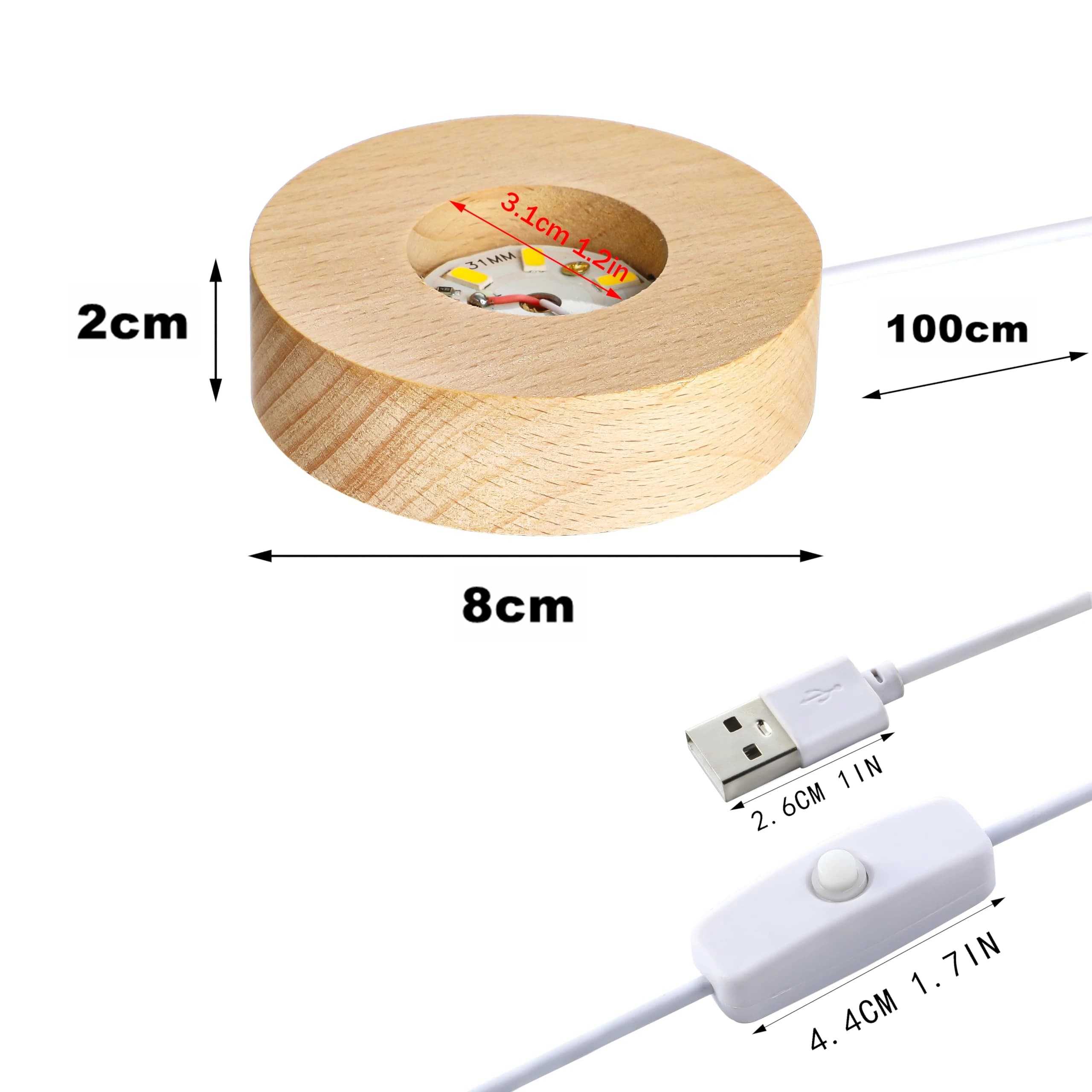 Base en bois ronde avec LED, support lumineux pour pyramide en cristal d'orgone de 5/6/8/10/12 cm, p