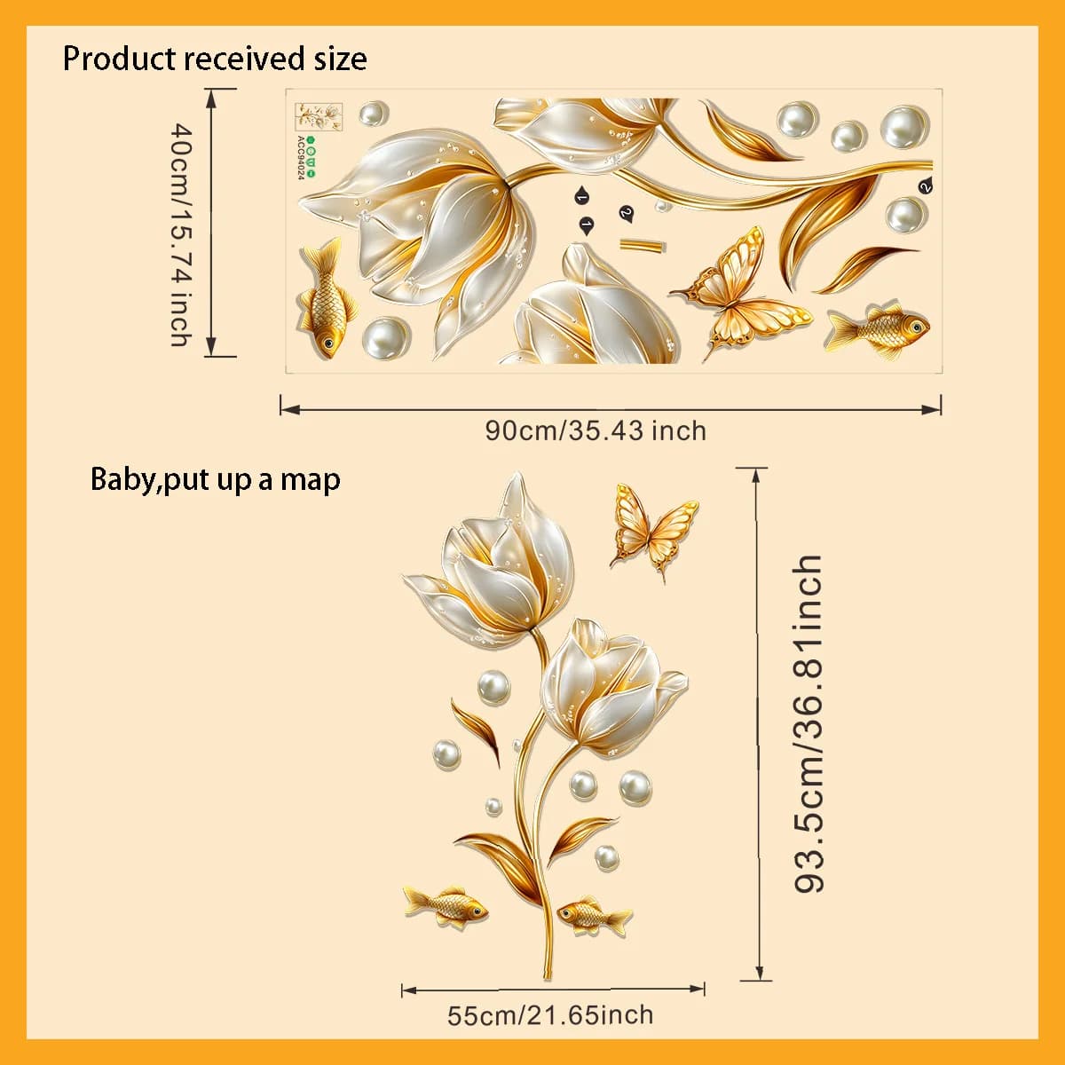 Autocollant mural de belles fleurs de tulipe dorées, papier peint auto-adhésif pour décor de fond de